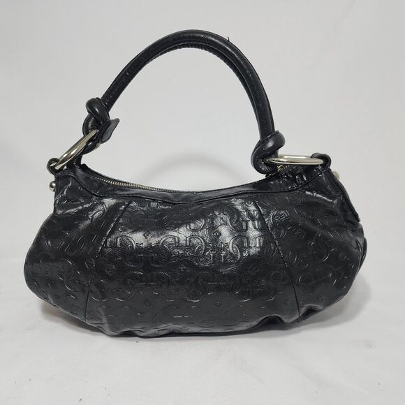 Guess Y2K Black Vegan Leather GGG Logo Embossed Mini Shoulder Hobo Bag Purse VTG - Picture 4 of 16